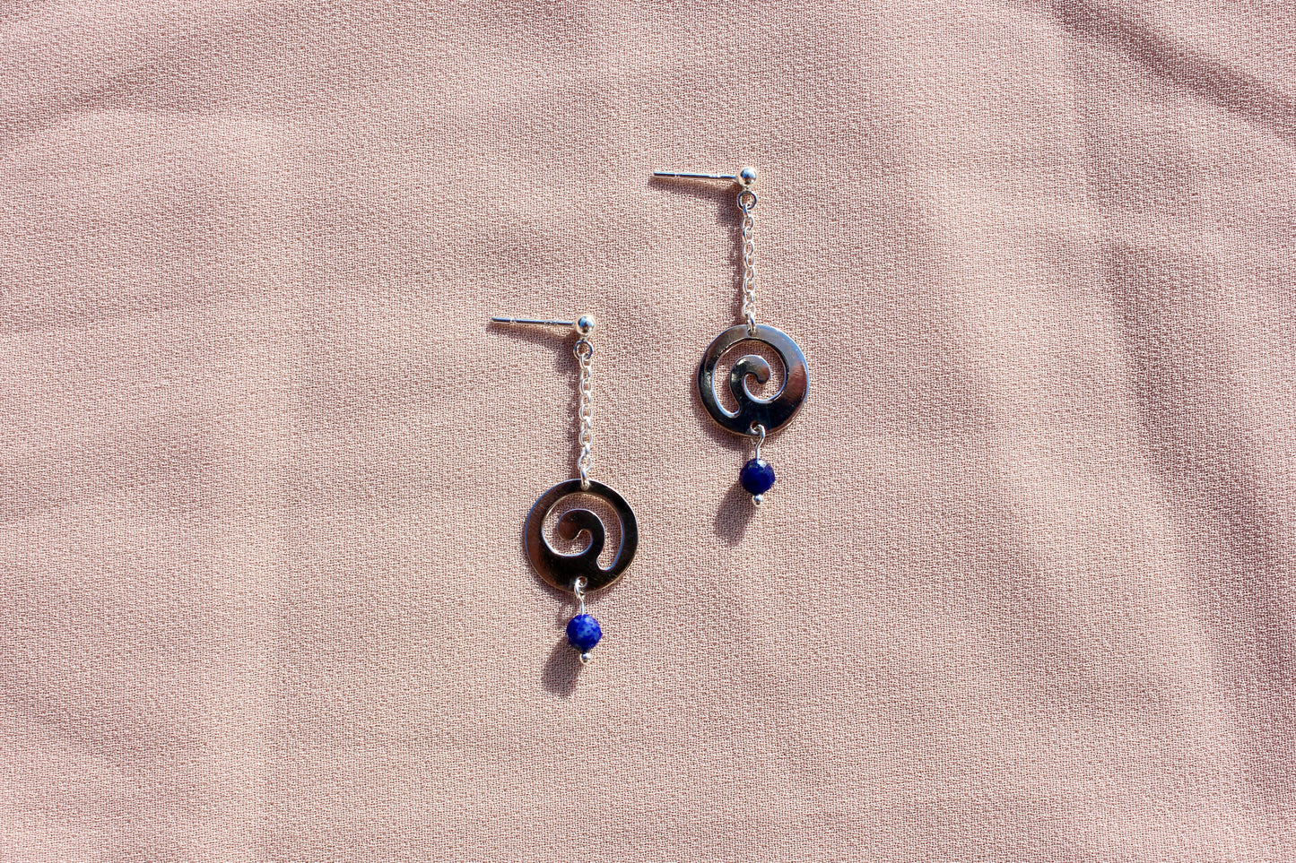Hanging Swirl Stud with Lapis Lazuli