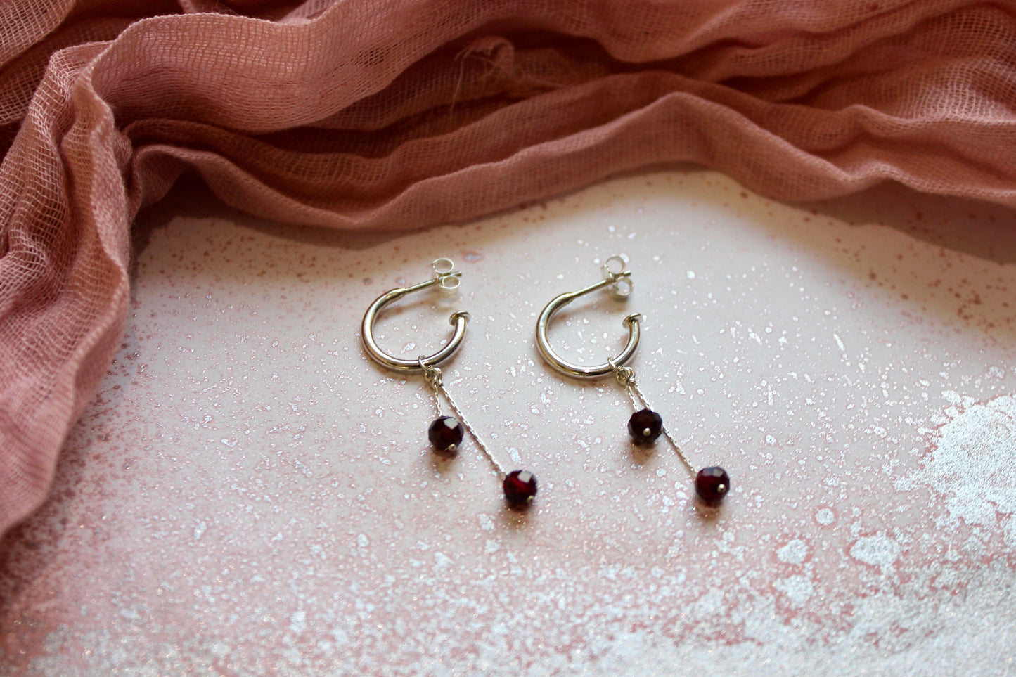 Huggie Hoops with Garnet Charm