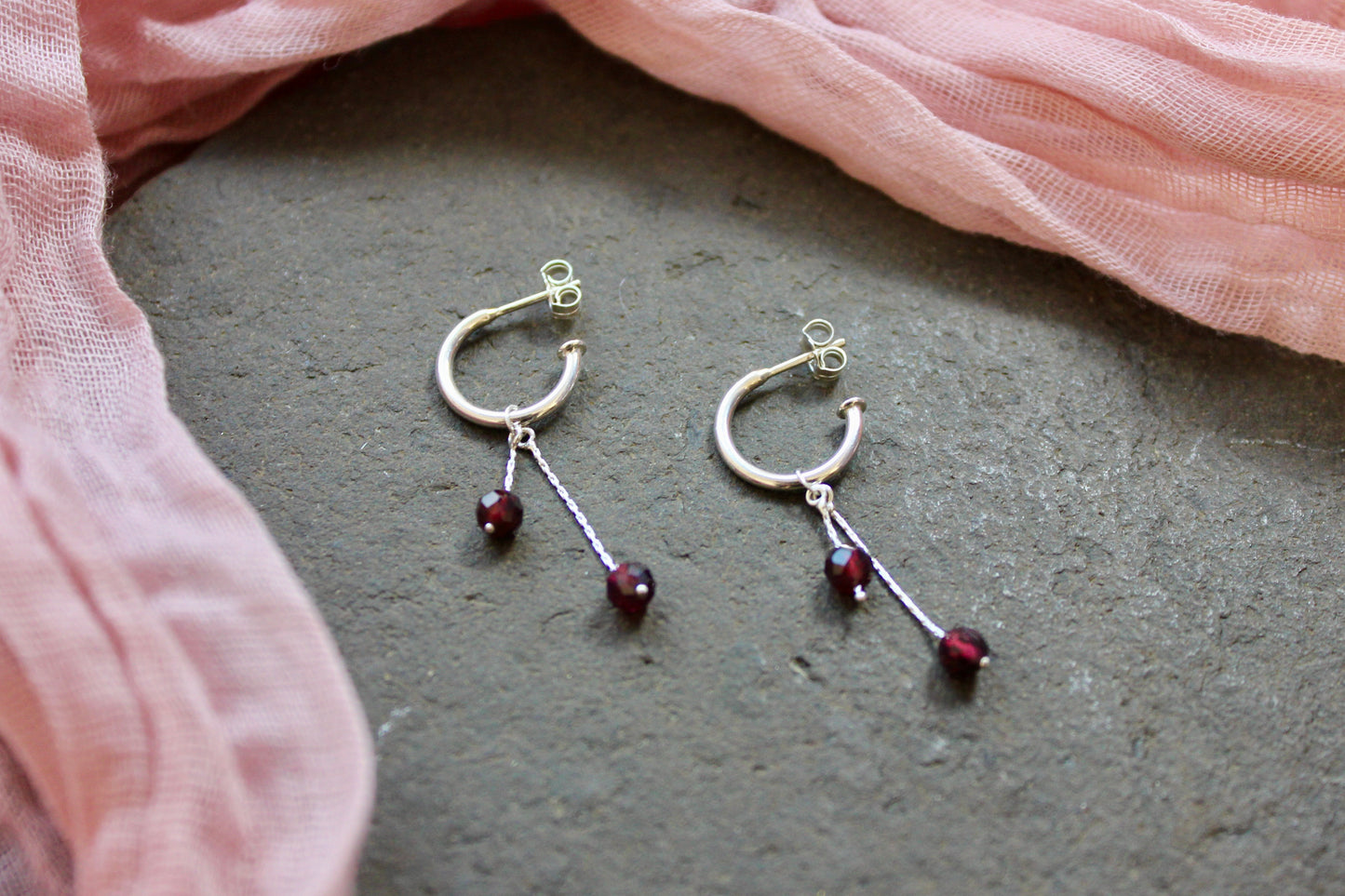 Huggie Hoops with Garnet Charm