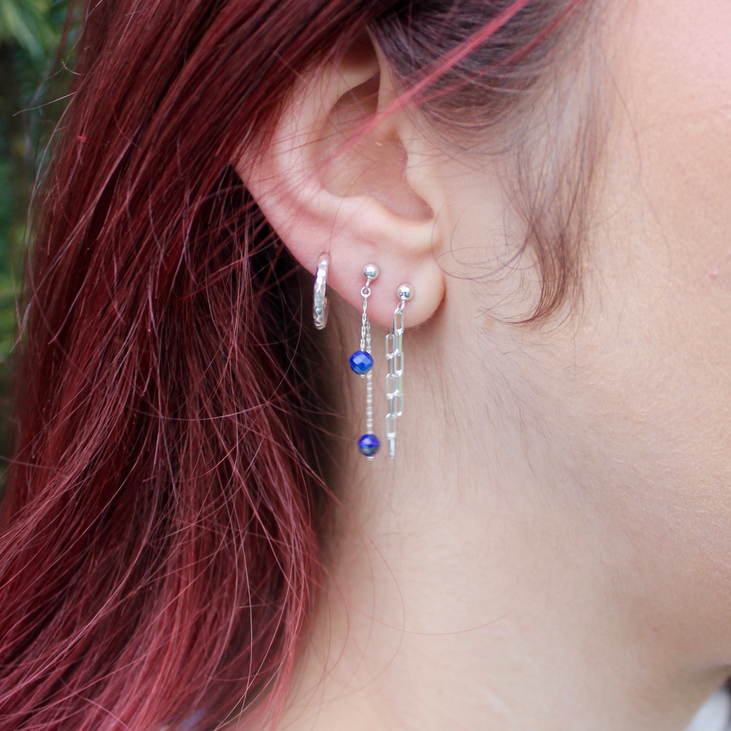 Hanging Lapis Lazuli Bead and Silver Earrings