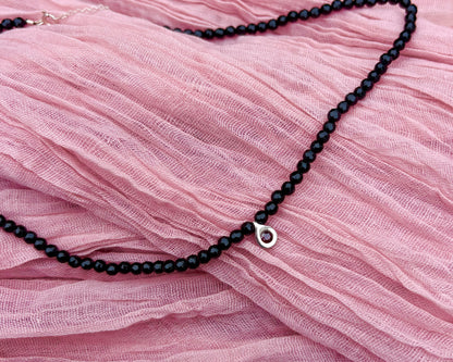 Onyx and garnet beaded necklace
