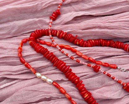 Pink and red murano glass bead choker