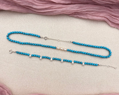 Turquoise and pearl choker and bracelet set