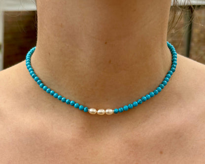 Turquoise and pearl choker and bracelet set