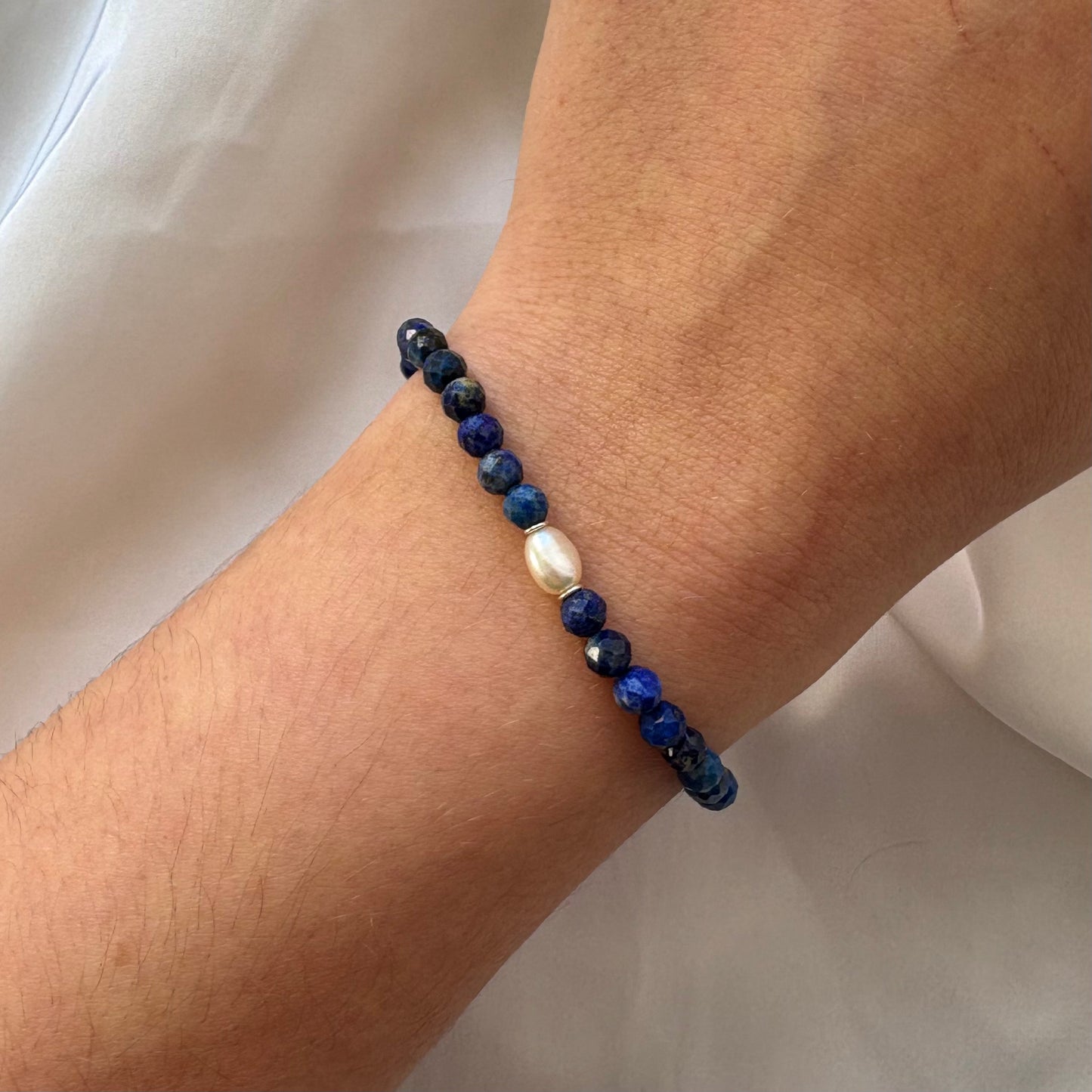 Pearl and Lapis Silver Bracelet