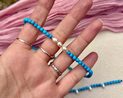 Turquoise and pearl choker and bracelet set