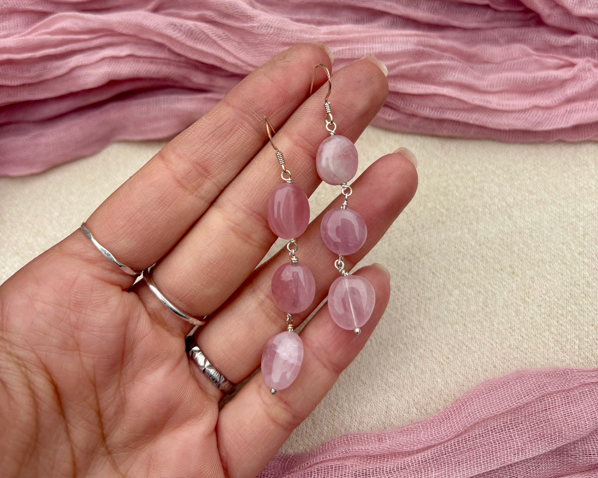 Rose quartz bead earrings