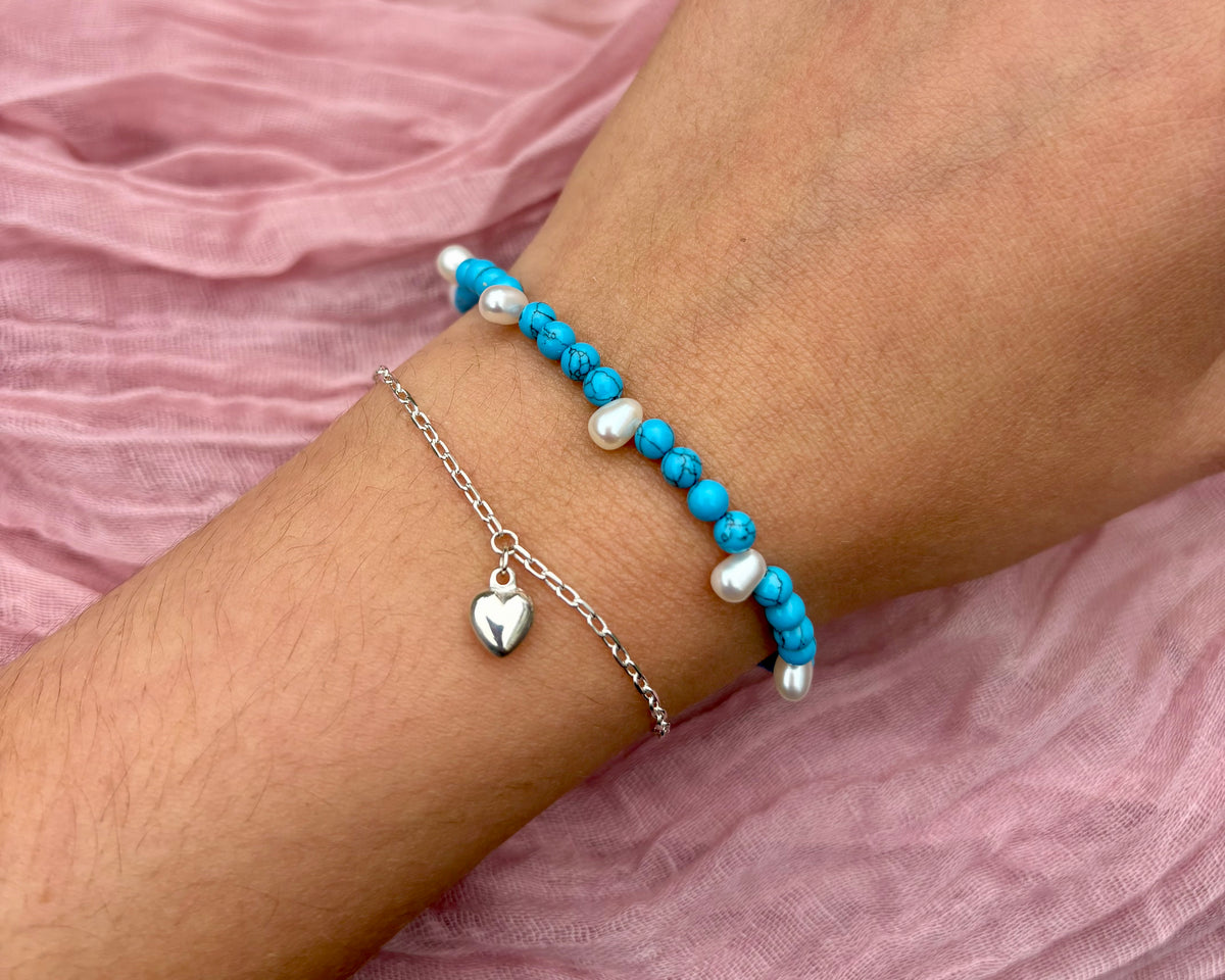 Turquoise and pearl choker and bracelet set