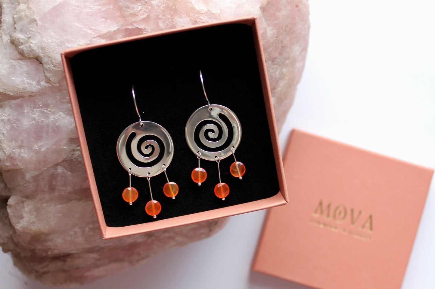 Swirl Dream Catcher Earrings with Carnelian