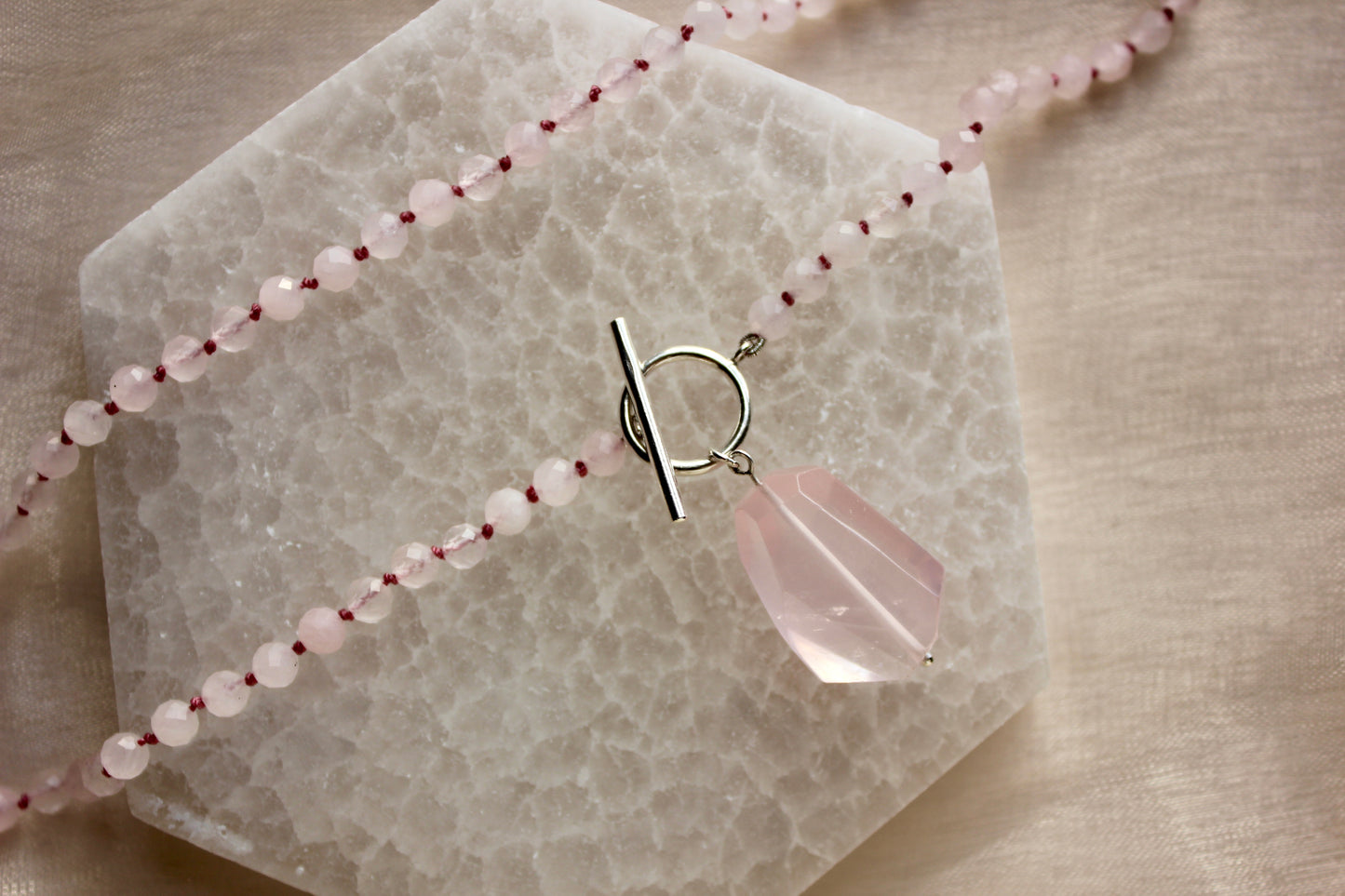 Toggle Clasp Choker with Rose Quartz Pendant