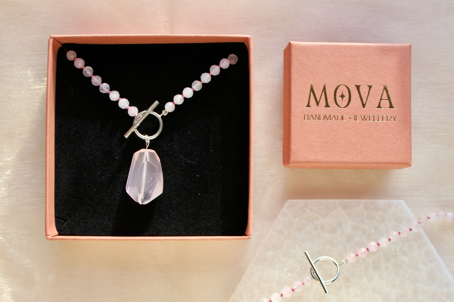 Toggle Clasp Choker with Rose Quartz Pendant