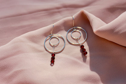 Hanging Circle Earrings with Garnet