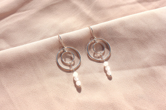 Hanging Circle Earrings with Rose Quartz