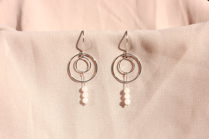 Hanging Circle Earrings with Rose Quartz