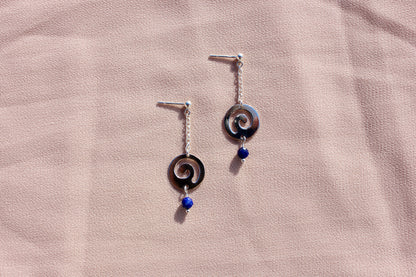 Hanging Swirl Stud with Lapis Lazuli