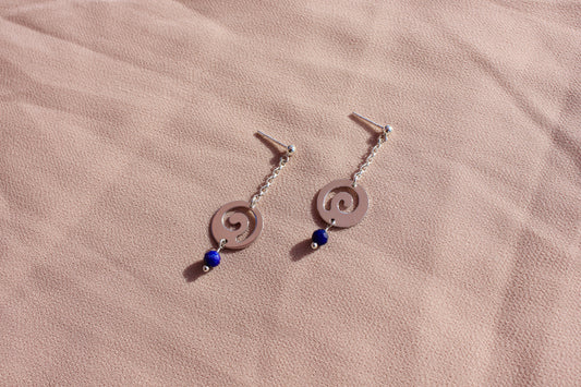 Hanging Swirl Stud with Lapis Lazuli