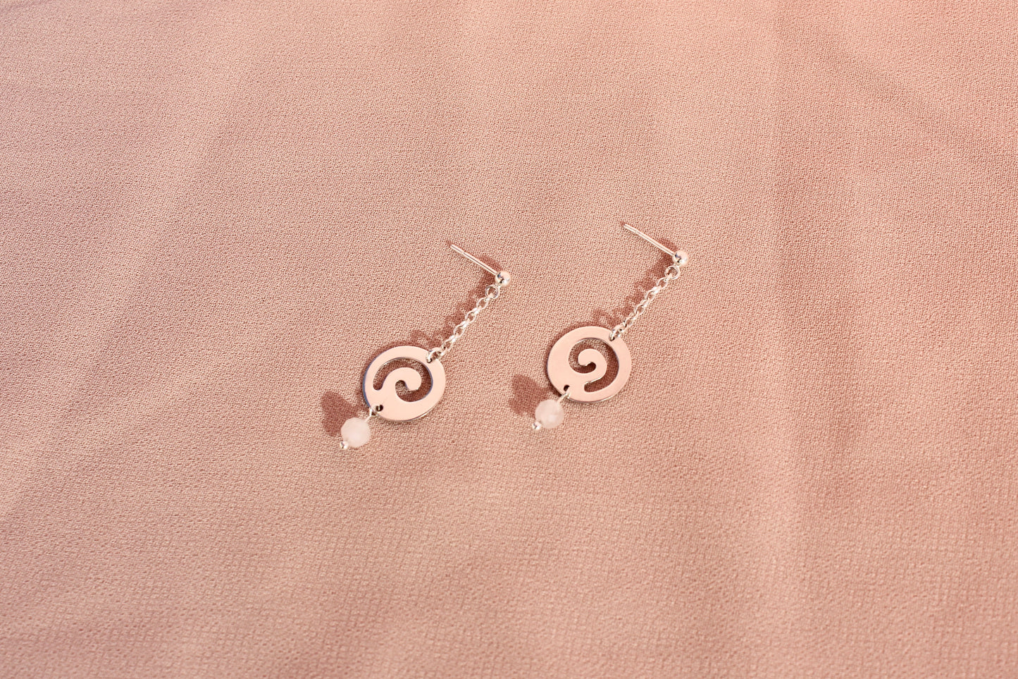 Hanging Swirl Stud with Rose Quartz