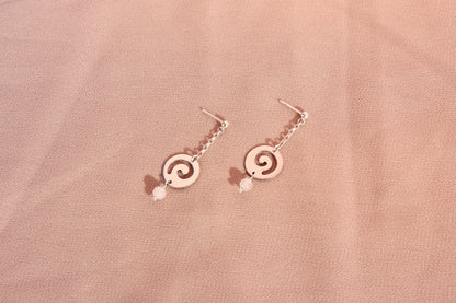 Hanging Swirl Stud with Rose Quartz