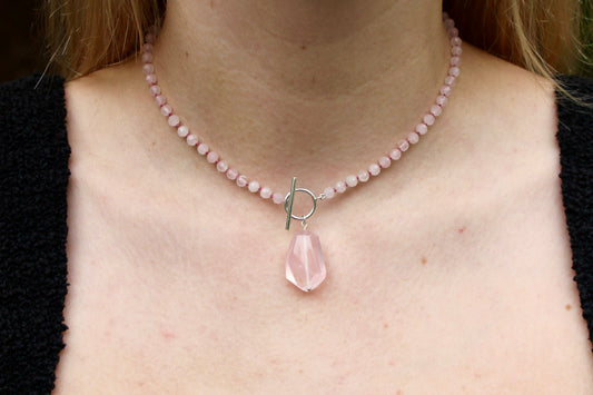 Toggle Clasp Choker with Rose Quartz Pendant