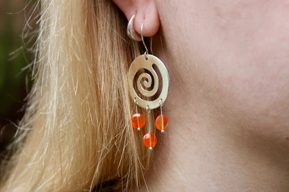 Swirl Dream Catcher Earrings with Carnelian