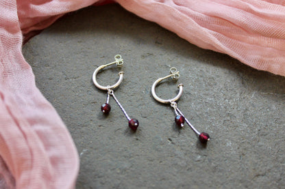 Huggie Hoops with Garnet Charm
