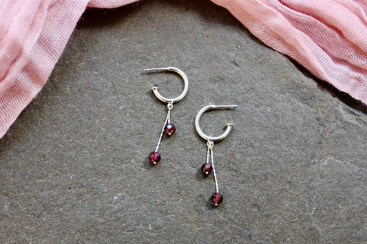 Huggie Hoops with Garnet Charm