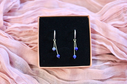 Huggie Hoops with Lapis Lazuli Charm