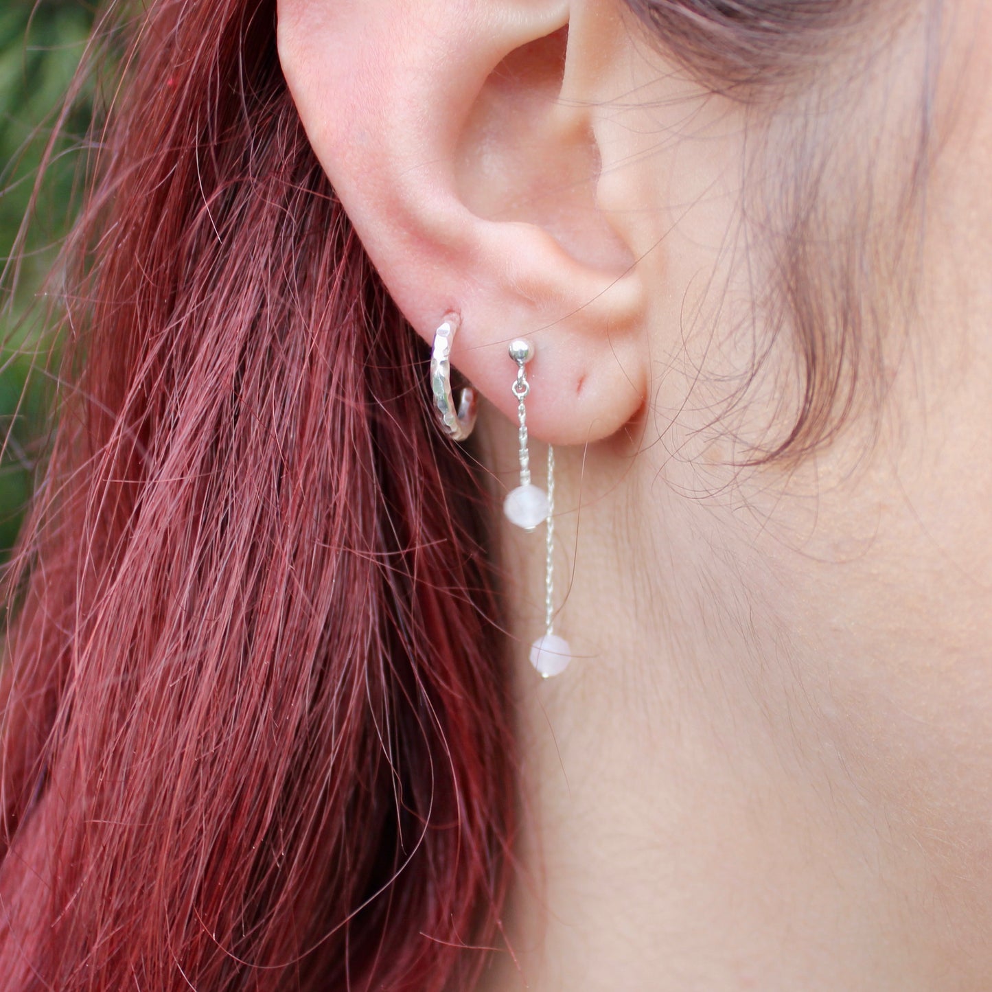 Hanging Rose Quartz Bead and Silver Earrings