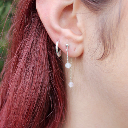 Hanging Rose Quartz Bead and Silver Earrings