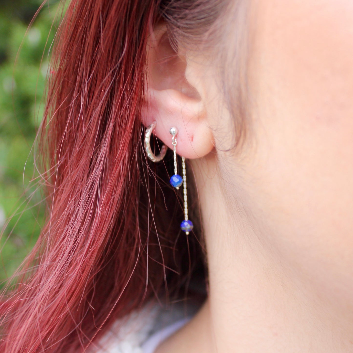 Hanging Lapis Lazuli Bead and Silver Earrings