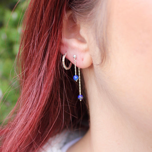 Hanging Lapis Lazuli Bead and Silver Earrings