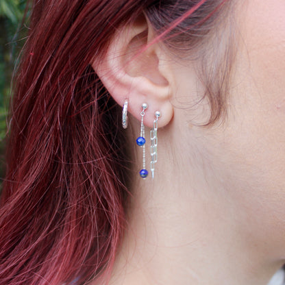 Hanging Lapis Lazuli Bead and Silver Earrings