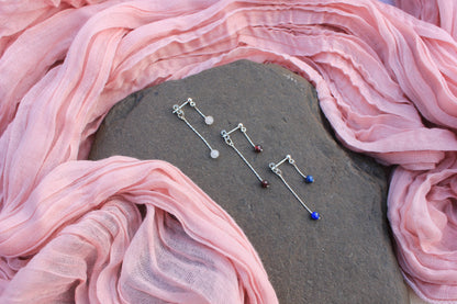 Hanging Lapis Lazuli Bead and Silver Earrings