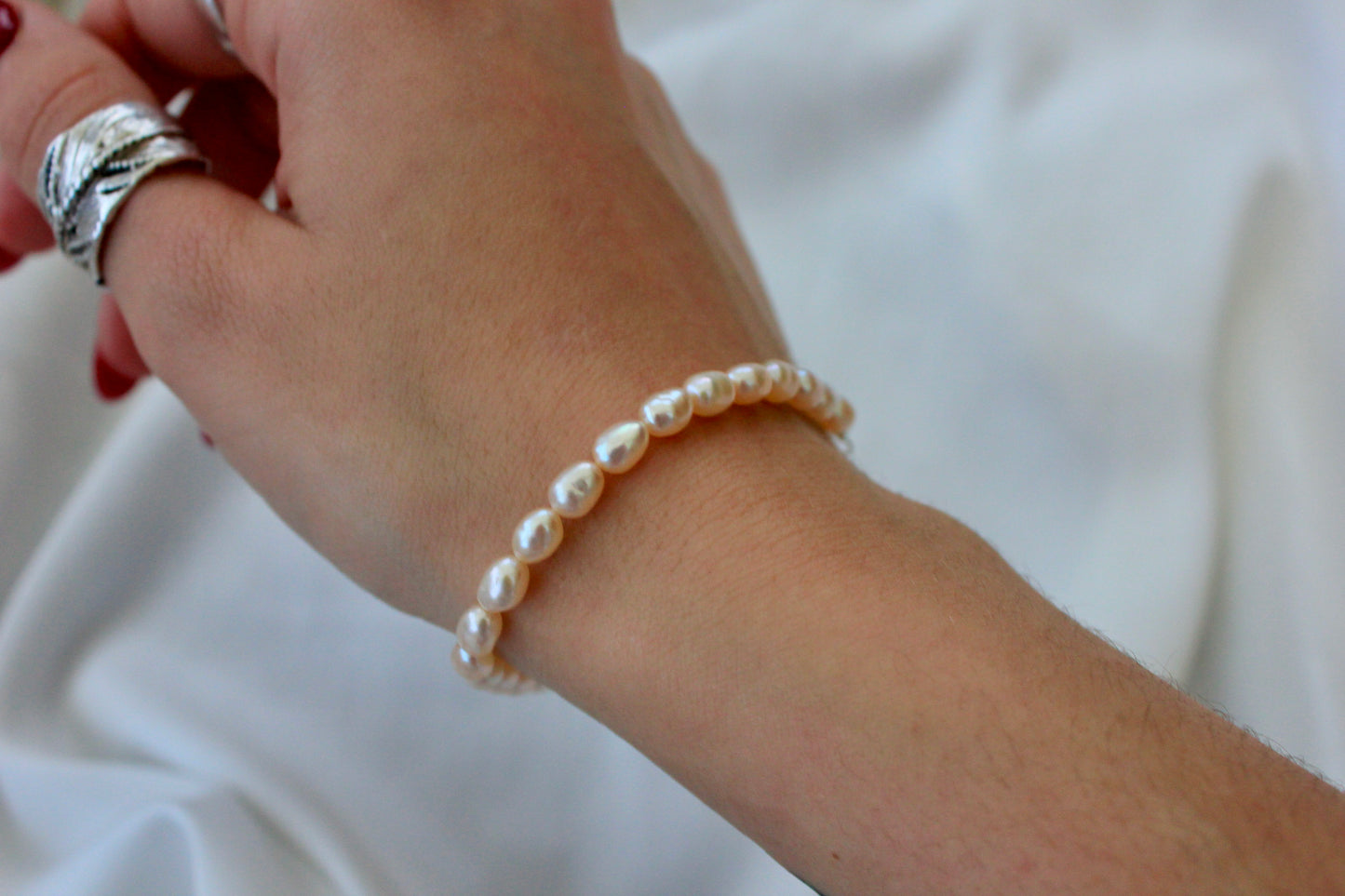 Beaded Freshwater Pearl and Silver Bracelet