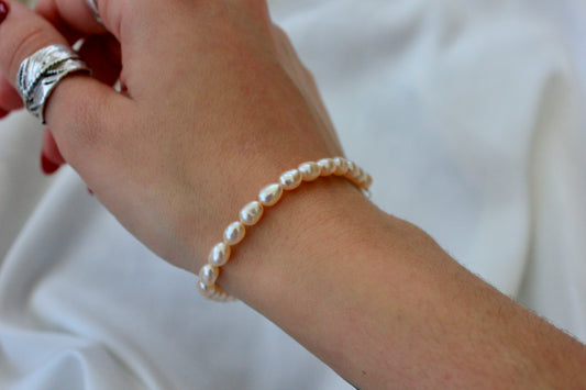 Beaded Freshwater Pearl and Silver Bracelet