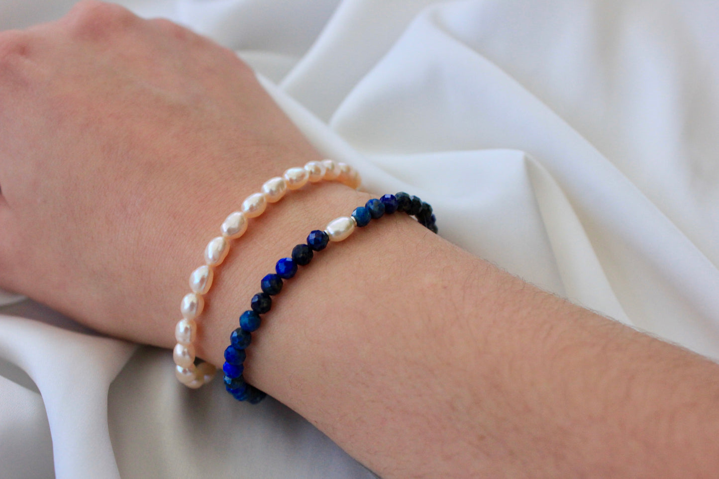 Beaded Freshwater Pearl and Silver Bracelet