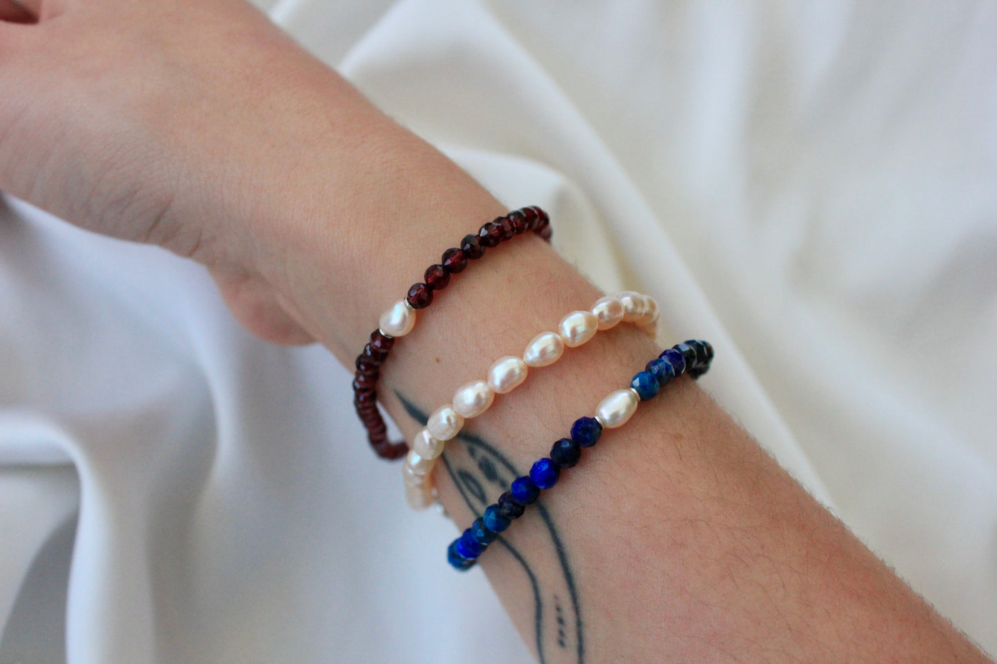 Beaded Freshwater Pearl and Silver Bracelet