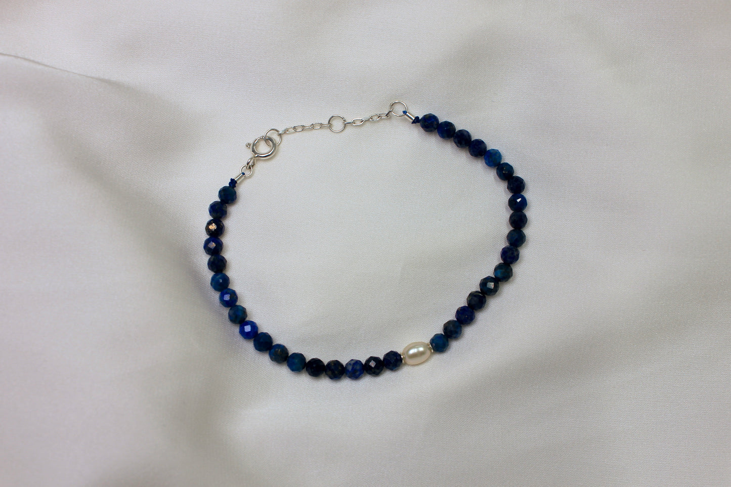Pearl and Lapis Silver Bracelet