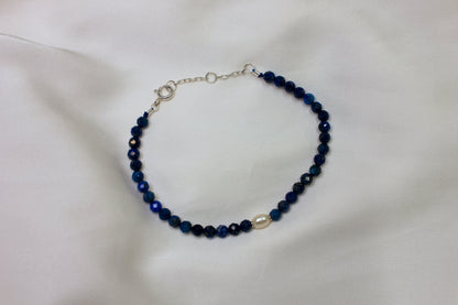 Pearl and Lapis Silver Bracelet
