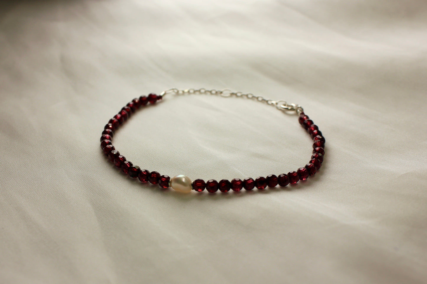 Pearl and Garnet Silver Bracelet