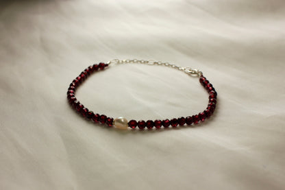 Pearl and Garnet Silver Bracelet